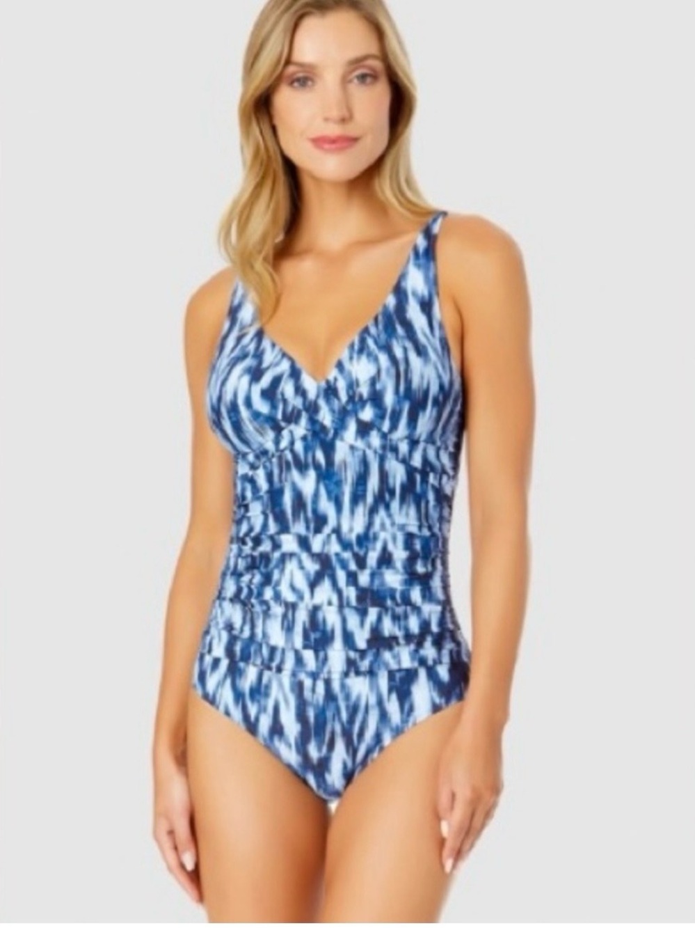Anne Cole Women's Printed Draped Underwire One-Piece Swimsuit - Blue  Size 8